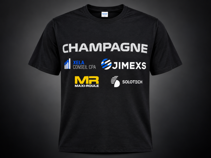 T Shirt Noir Champagne Et Logos Corporatifs — réalisation L’Atelier 13, St-Hyacinthe